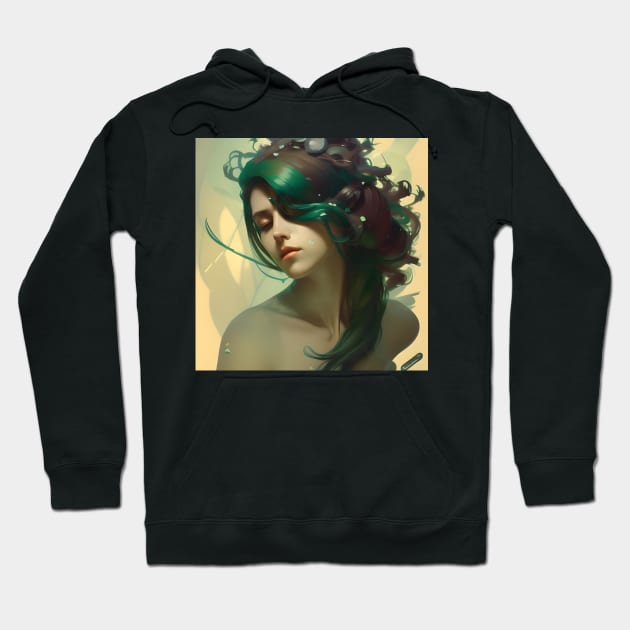 Beaux Animes Art Anime Girl with Green hair dedicated to nature Design Hoodie by Beauxanimes